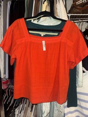 Women's Square Neck Short Sleeve Top - Burnt Orange